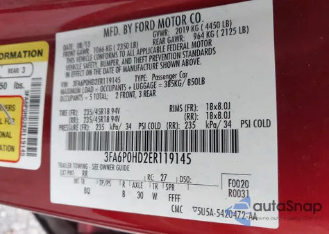 2014 Ford Fusion Se из США, поврежденный, VIN 3FA6P0HD2ER119145
